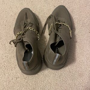 Chain-Embellished Brown Sneakers